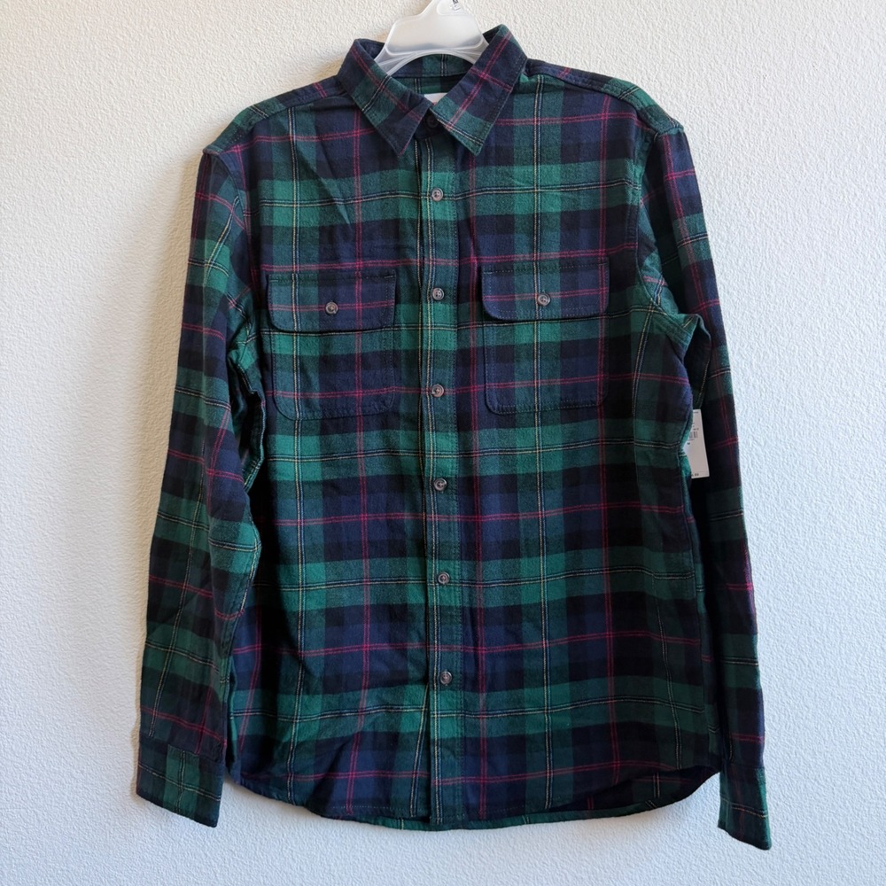 Old Navy Mens Medium Green Navy Plaid Flannel Button Down Shirt 705935-19-1